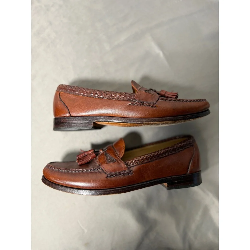 Allen Edmonds Maxfield Mens Size 9Chili Brown Leather Woven Tassel Loafers